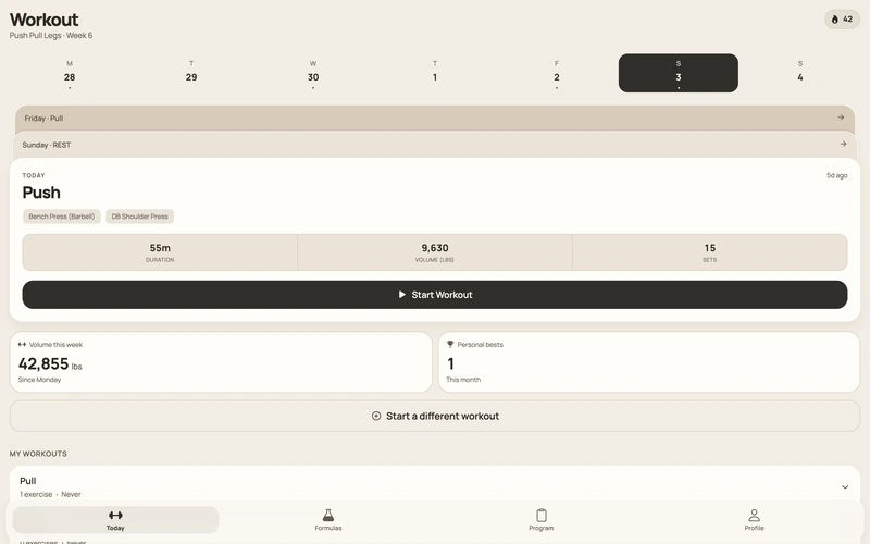 The current LiftLabb workout screen in a desktop browser